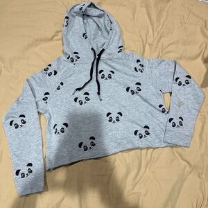 Gray Panda Print Hoodie